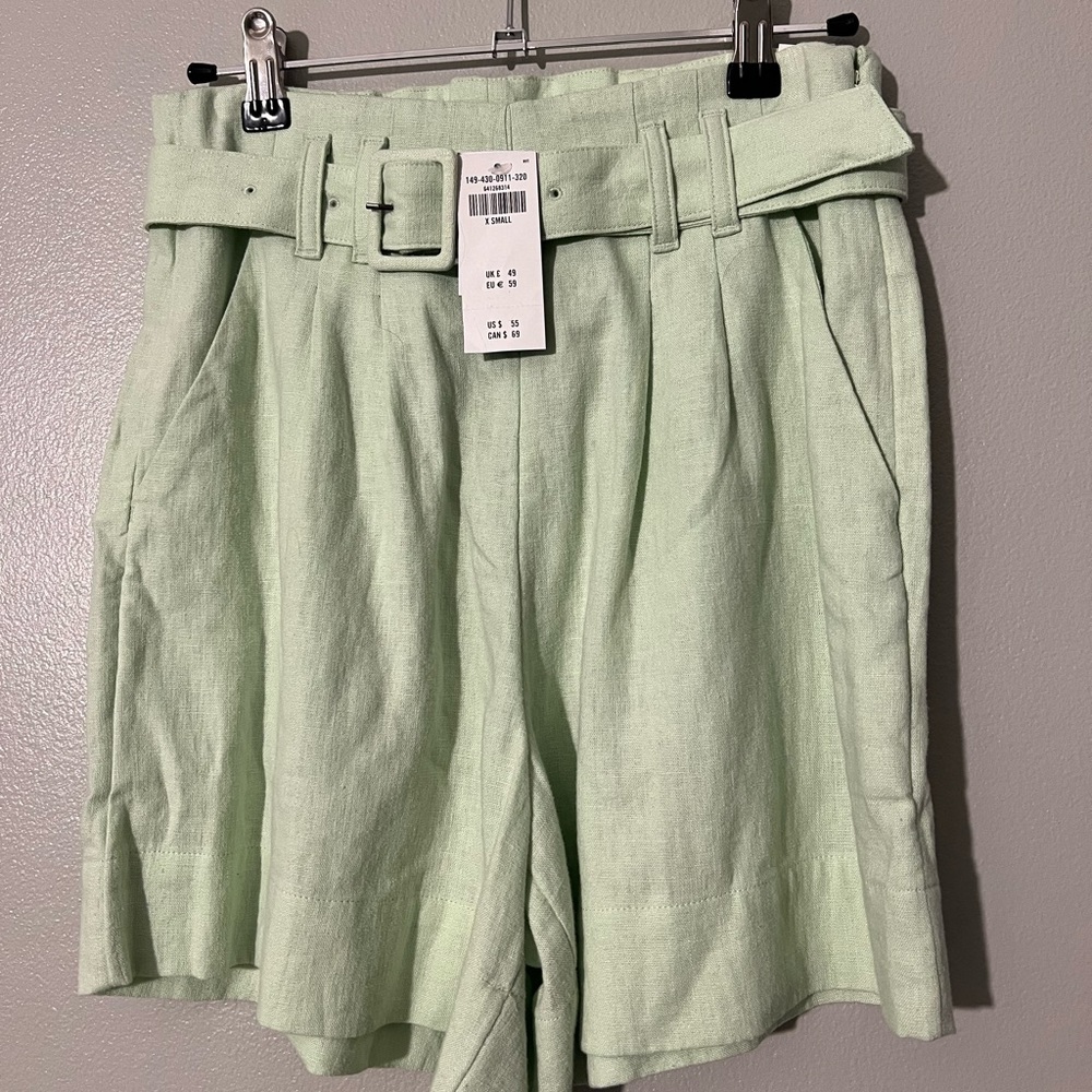 ABERCROMBIE & FITCH XS Pastel Green Linen Blend Belted Shorts